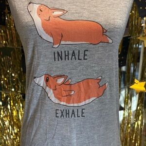 Gray Sleeveless Top Tank * Corgi Inhale Exhale Print Yoga Workout Gym XL X-Large